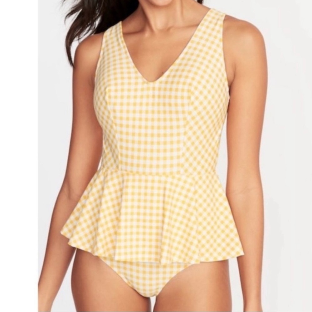 Old Navy Yellow Gingham One Piece peplum Swimsuit - size small